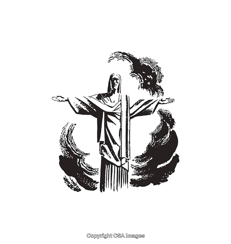 Detailed Line Art Depiction of a Religious Figure in a Vivid Scene