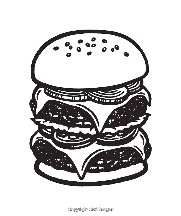 Detailed Black And White Line Art of a Stacked Hamburger