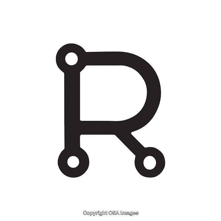Abstract Letter R Design With Circular Node Styling in Black