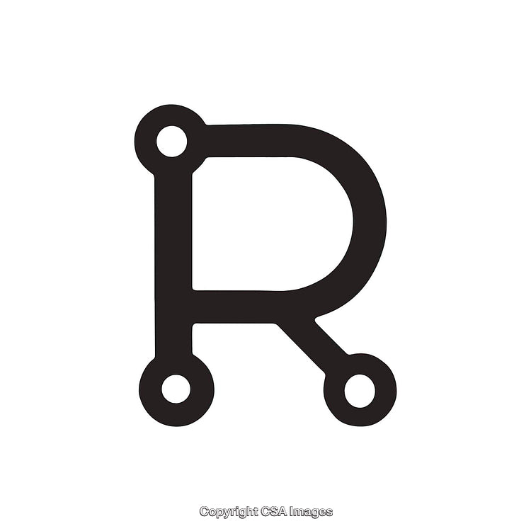 Abstract Letter R Design With Circular Node Styling in Black