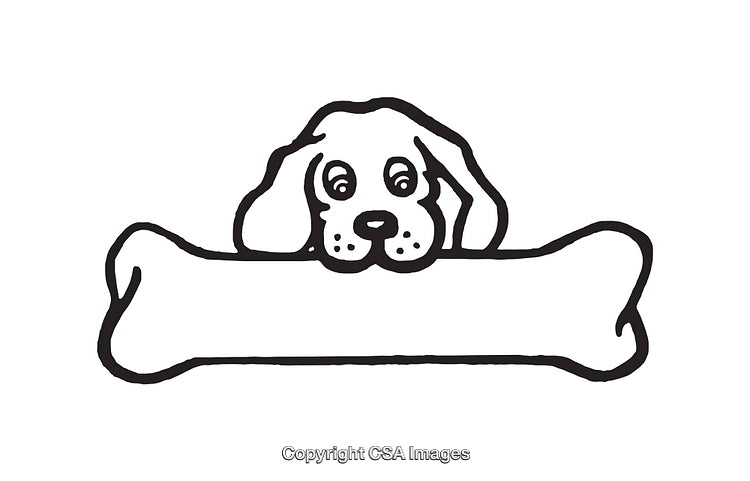 Black and White Line Art of Dog with Bone Illustration