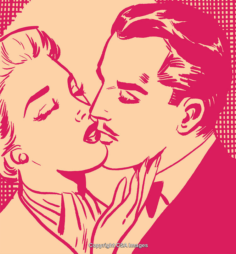 Romantic Pop Art Illustration of a Couple Sharing a Passionate Kiss