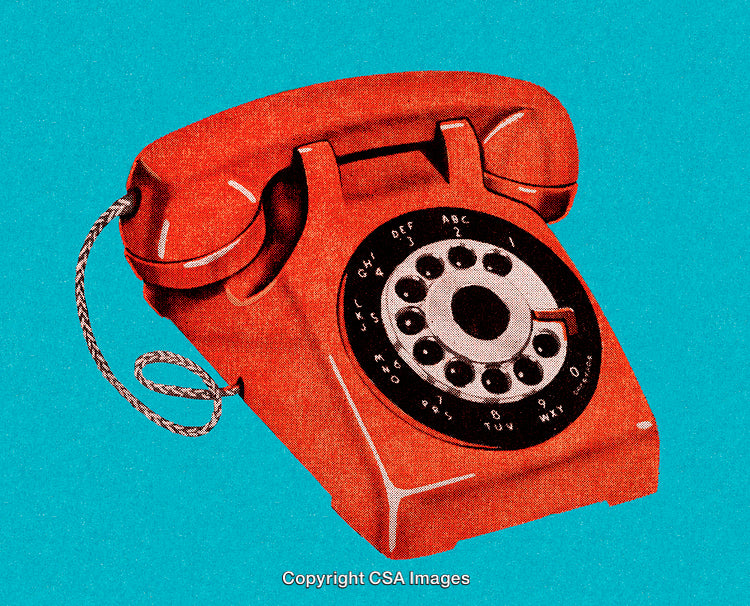 Retro-Styled Red Rotary Phone on a Vibrant Blue Background