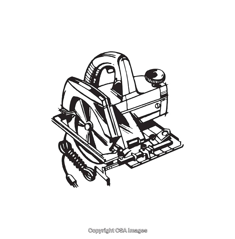 Black and White Illustration of a Circular Saw Power Tool
