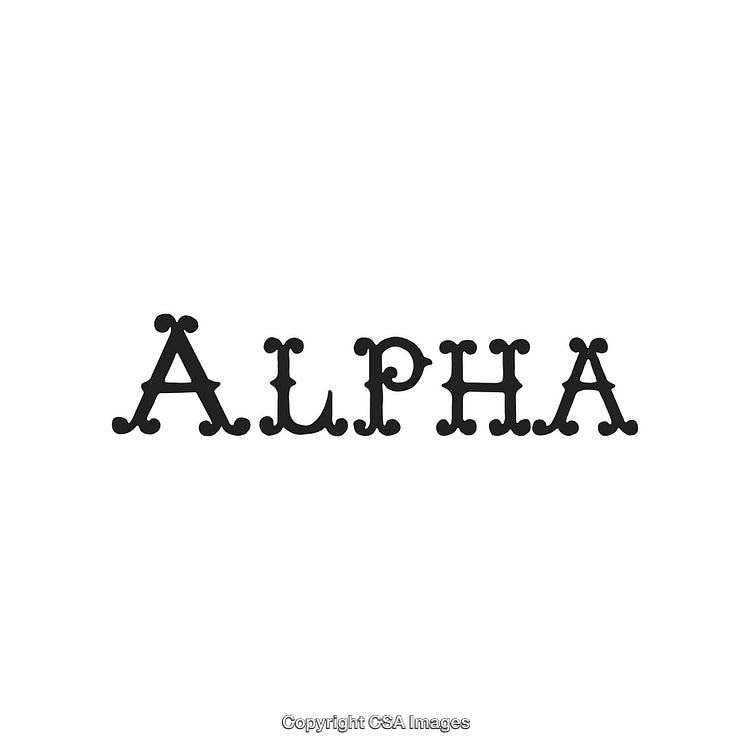Alpha Text Design in Stylish Decorative Typeface on White Background