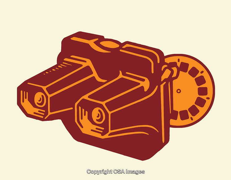Vintage Style Color Illustration of a Dual-Lens Viewer System