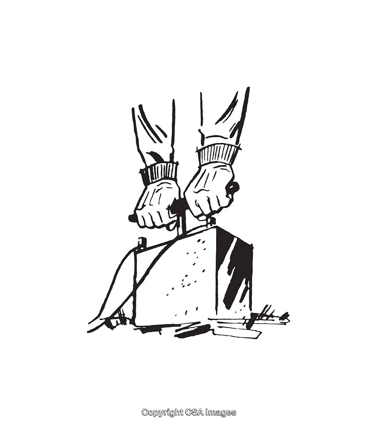 Black and White Line Art Featuring Hands Holding Heavy Object