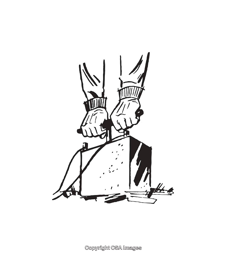 Black and White Line Art Featuring Hands Holding Heavy Object