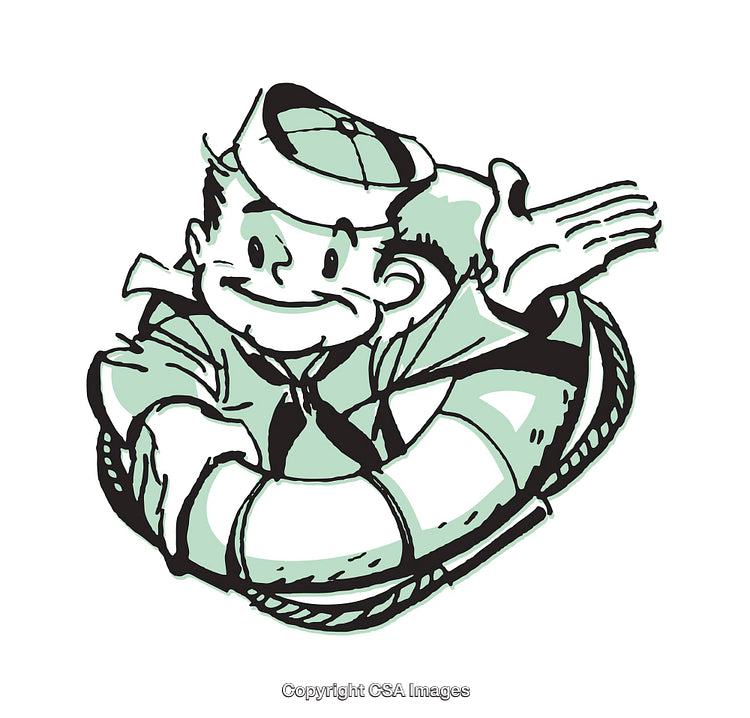 Cartoon Sailor with Lifebuoy Illustration in Playful Vintage Style