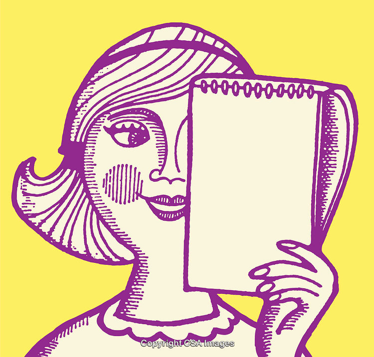 Woman Holding Notebook Against Colorful Background Line Art Illustration