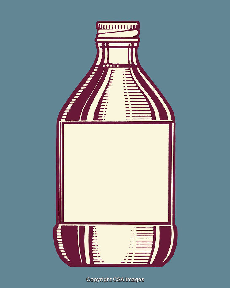 Vintage Style Line Art Illustration of a Bottle with Blank Label