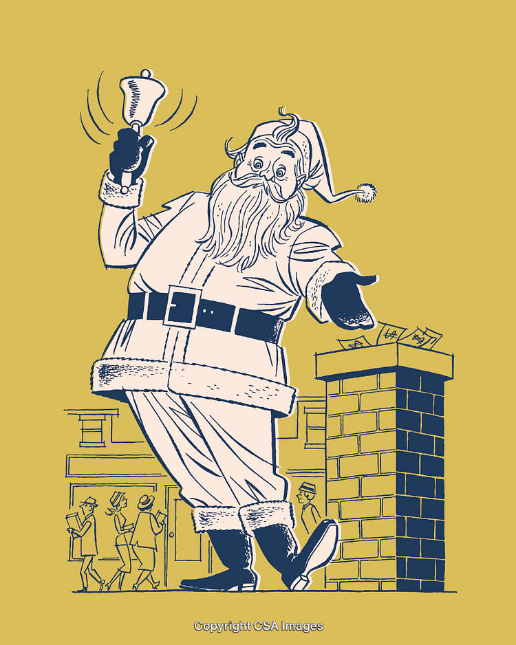Santa Claus Ringing Bell in Festive Line Art Illustration