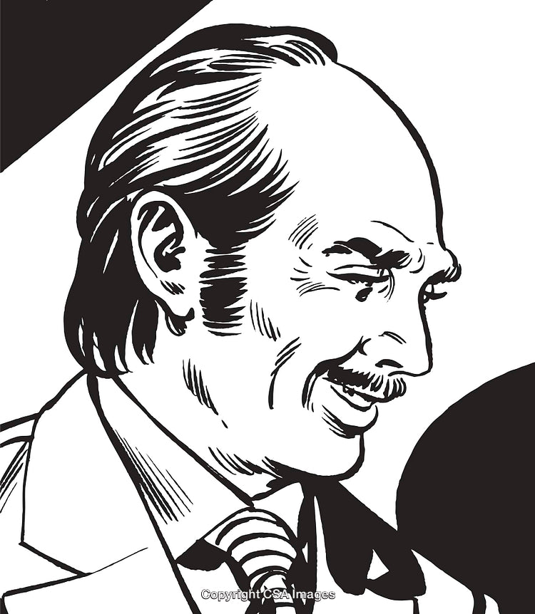 Black and White Illustration of a Smiling Man in Professional Attire