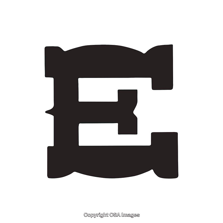 Stylish Letter E in Unique Serif Typography on White Background