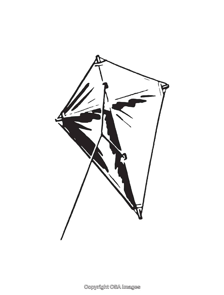 Black and White Line Art Illustration of a Traditional Kite Design
