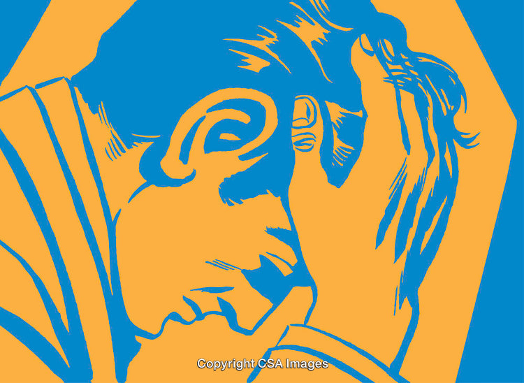 Expressive Abstract Illustration of Emotional Stress in Blue and Orange Tones
