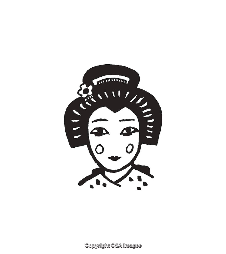Black And White Illustration of a Traditional Geisha Portrait