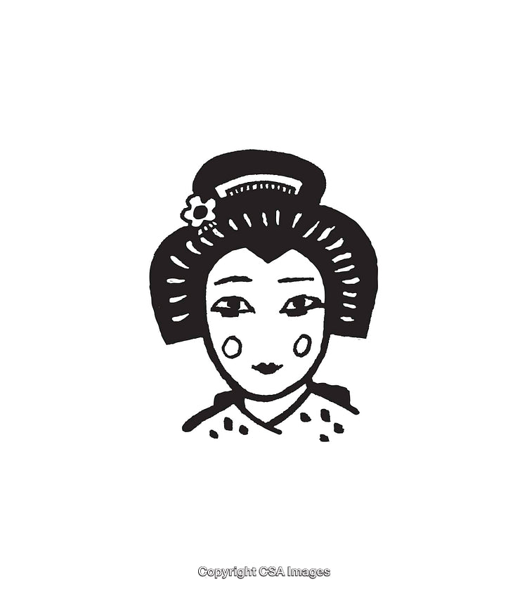 Black And White Illustration of a Traditional Geisha Portrait