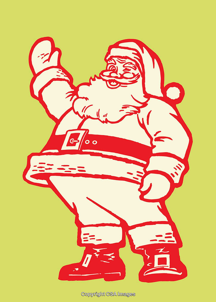 Vintage Santa Claus Color Line Art Illustration With Waving Gesture