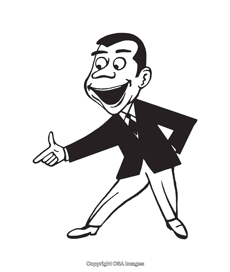 Vintage Black and White Line Art of a Smiling Businessman