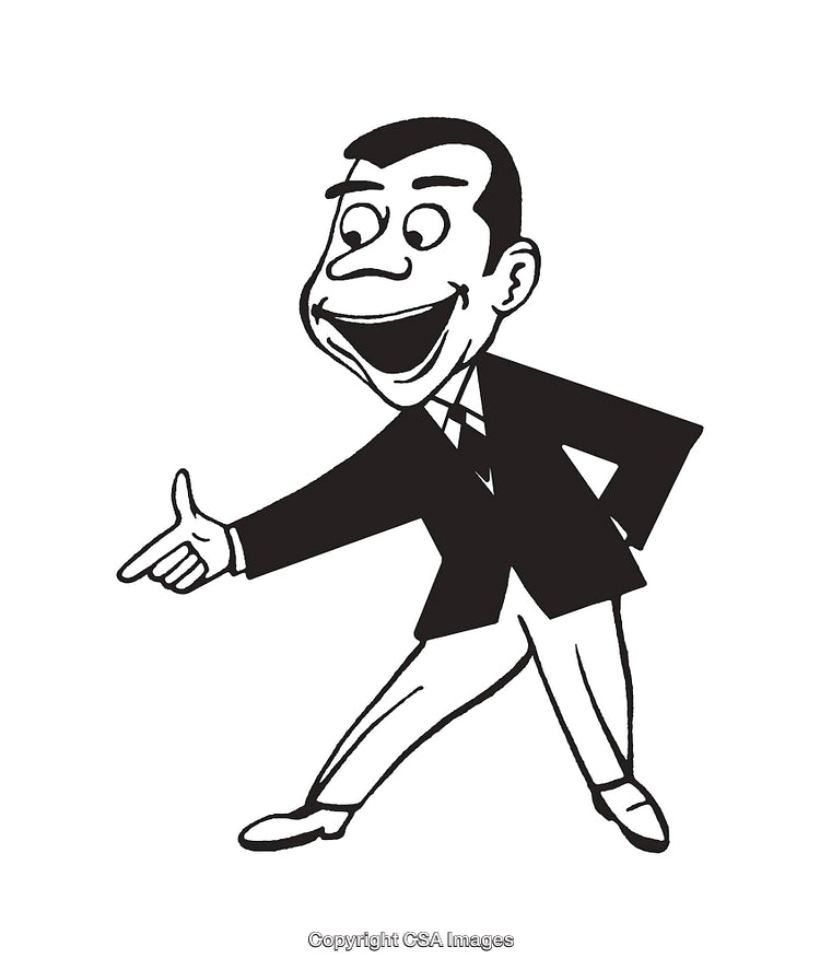 Vintage Black and White Line Art of a Smiling Businessman