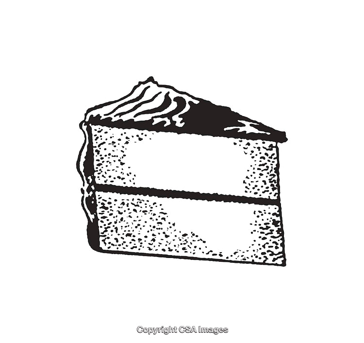 Black and White Illustration of a Cake Slice with Frosting