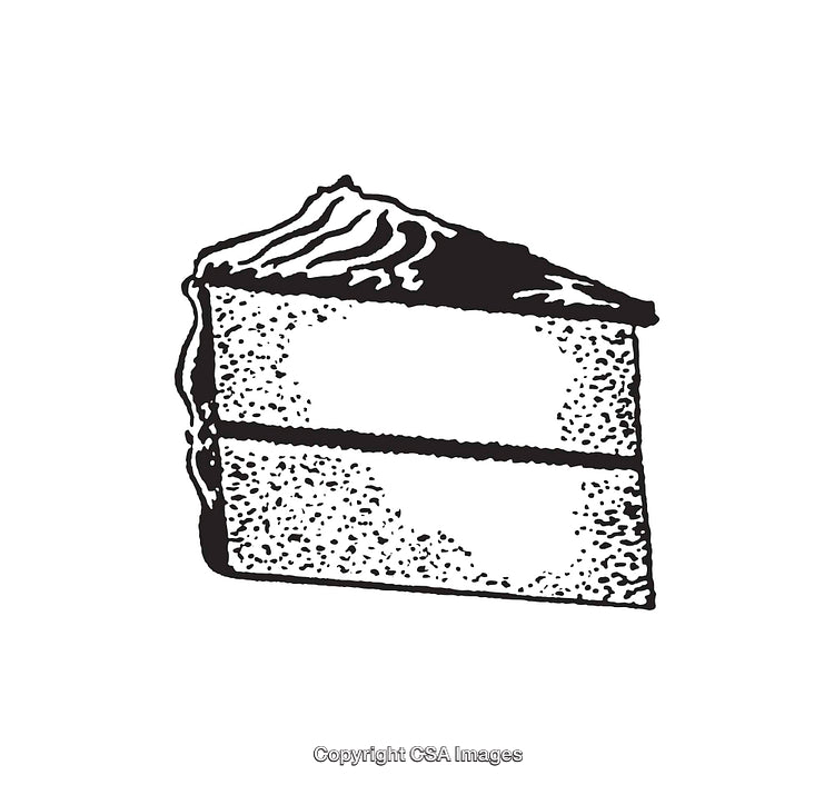 Black and White Illustration of a Cake Slice with Frosting