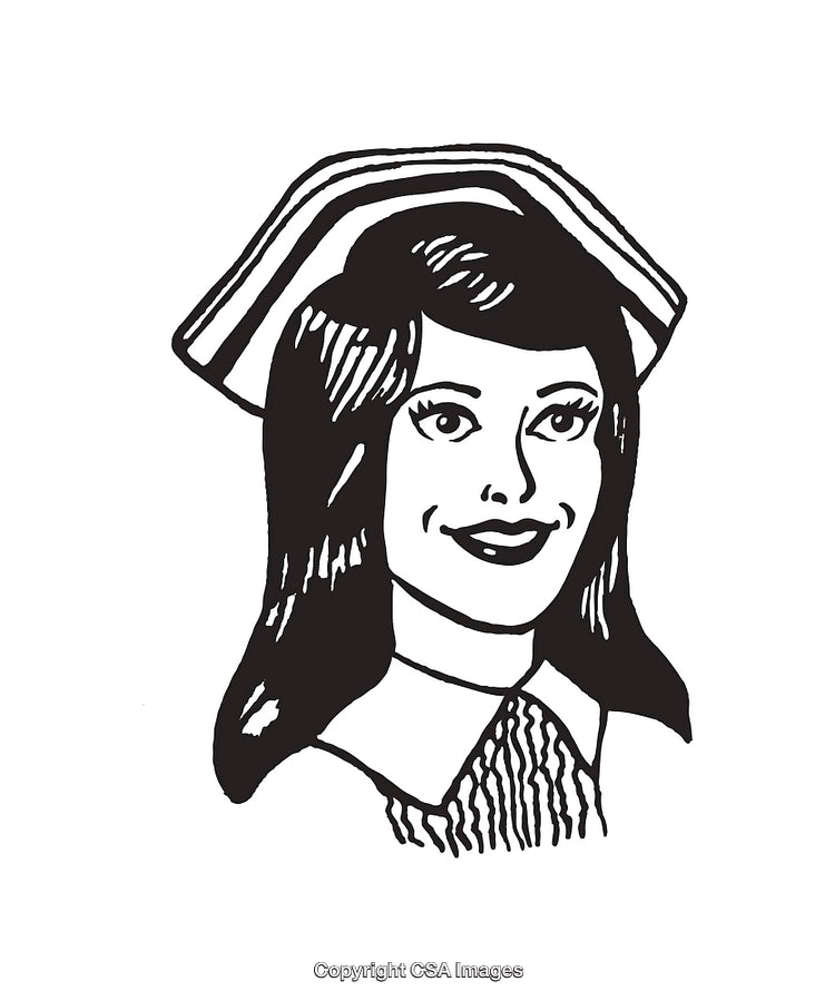 Black and White Line Art Illustration of a Smiling Woman with Long Hair