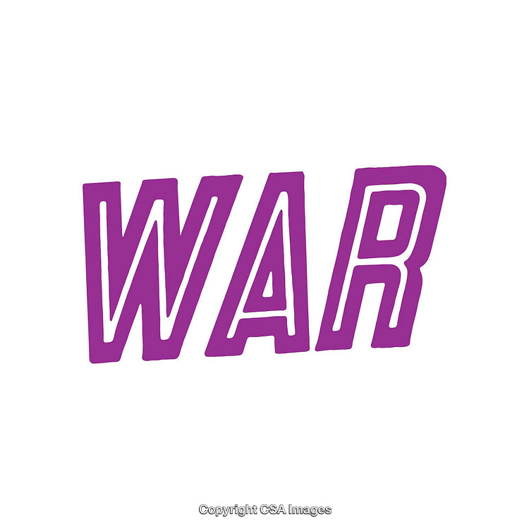 Purple Text Illustration of the Word War on White Background