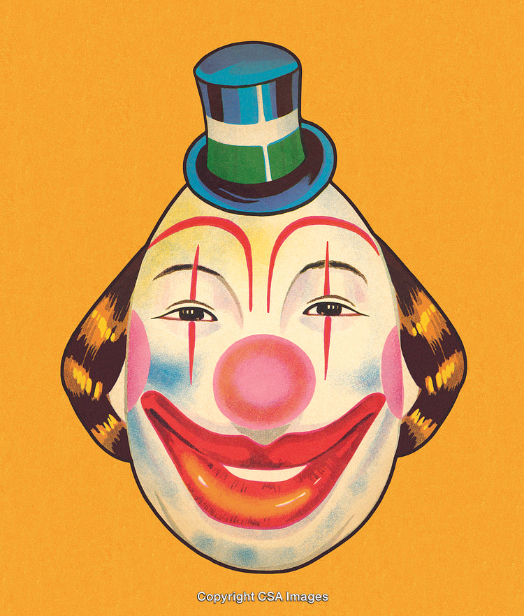 Colorful Vintage Clown Illustration With Cheerful Expression and Hat
