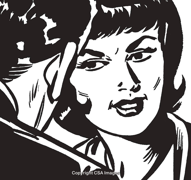 Black and White Pop Art Style of a Woman in Conversation