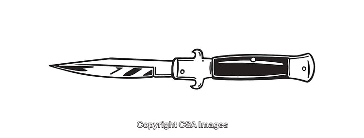 Detailed Line Art Illustration of a Classic Folding Knife in Black and White