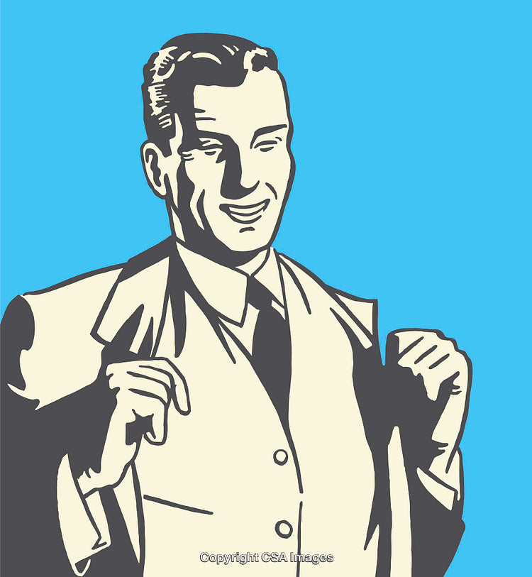 Retro Styled Confident Businessman Illustration Against Blue Background