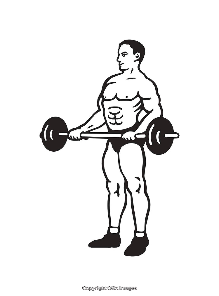 Muscular Man Lifting a Barbell in Black and White Line Art Illustration
