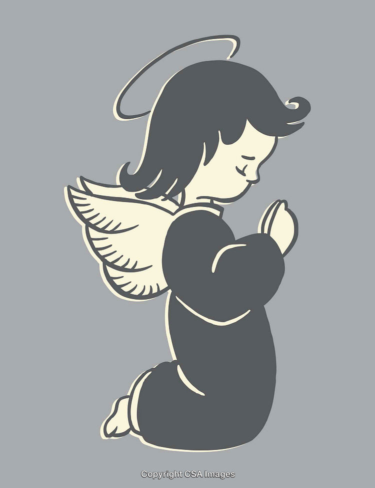 Illustration of an Angelic Child Kneeling in Prayer with Halo and Wings