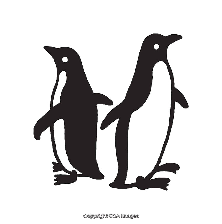 Black and White Line Art Depiction of Two Penguins Facing Forward