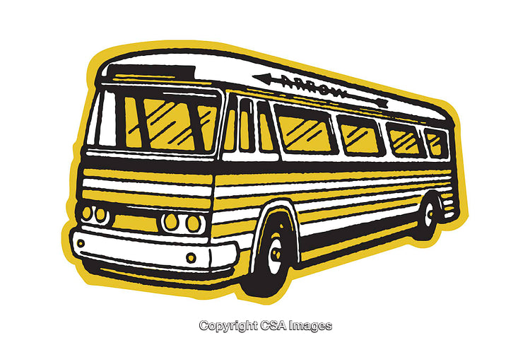 Yellow and Black Illustrated Vintage Bus with Bold Design Elements