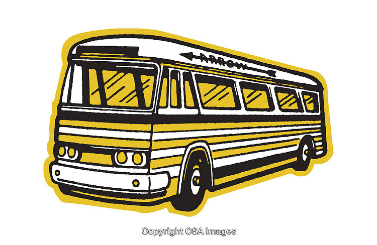 Yellow and Black Illustrated Vintage Bus with Bold Design Elements