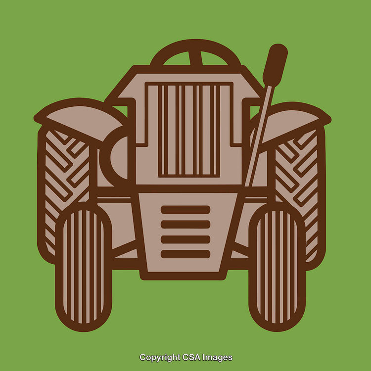 Stylized Brown Line Art Illustration of a Farming Tractor