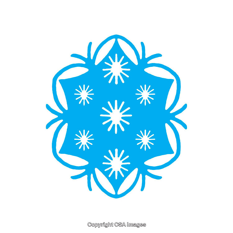 Blue Snowflake Icon with Starburst Patterns Isolated on White Background