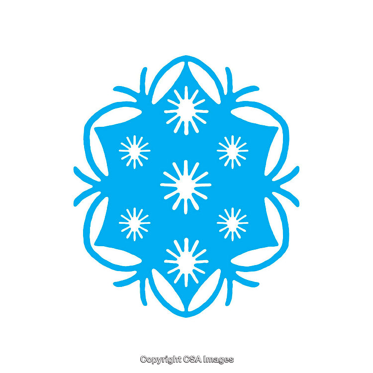 Blue Snowflake Icon with Starburst Patterns Isolated on White Background
