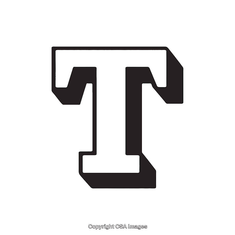 Bold Uppercase Letter T Symbol in Black with Solid Shadow