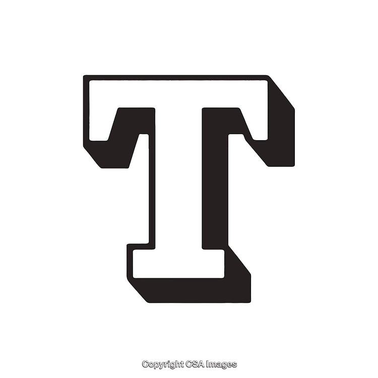 Bold Uppercase Letter T Symbol in Black with Solid Shadow