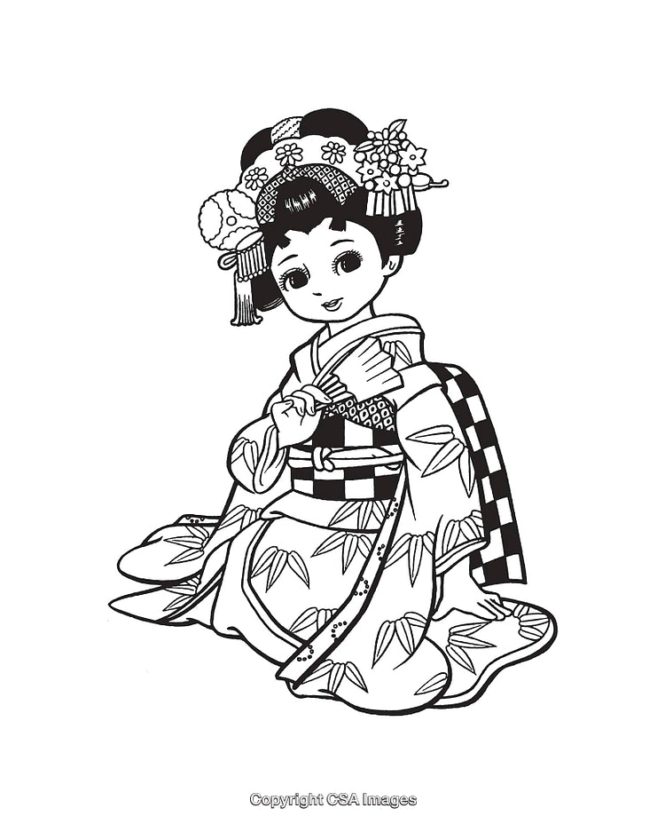 Traditional Japanese Kimono Line Art Featuring Beautiful Cultural Details