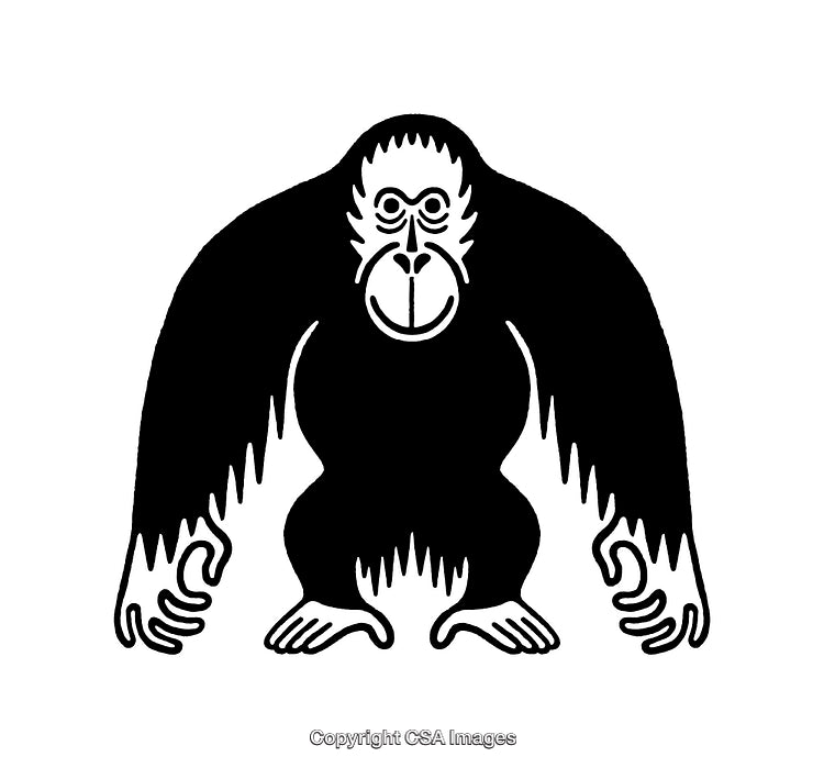Black and White Illustration of an Orangutan in a Bold Line Art Style