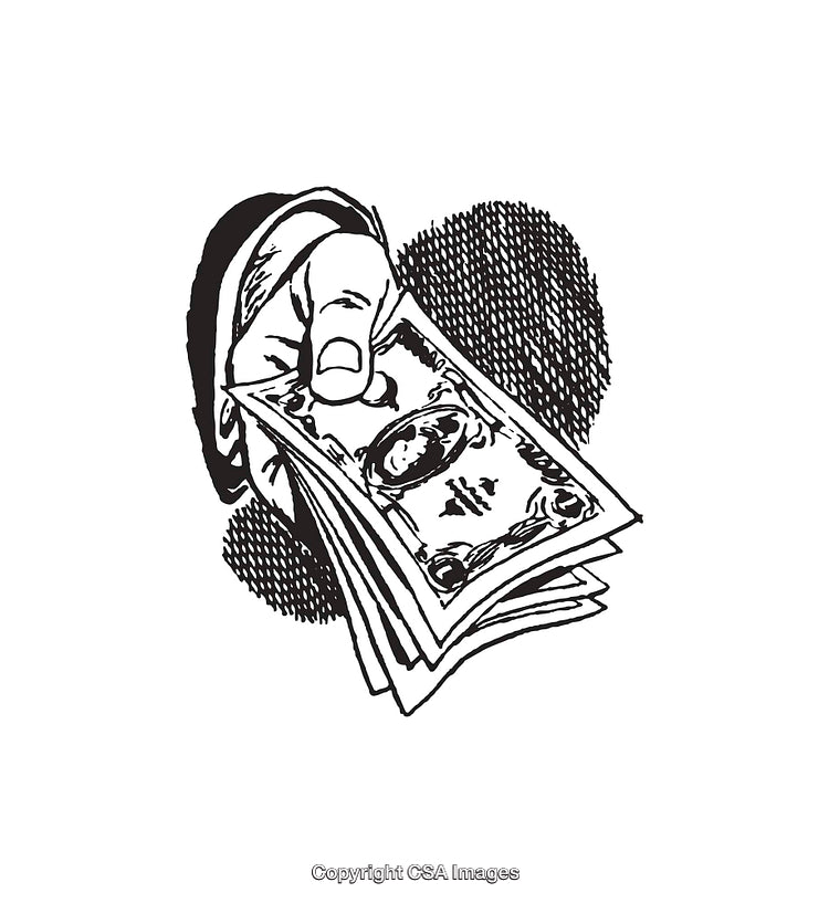 Hand Offering Banknotes in Black and White Illustration Style