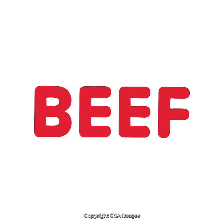 Red Block Letters Spelling 'Beef' on White Background