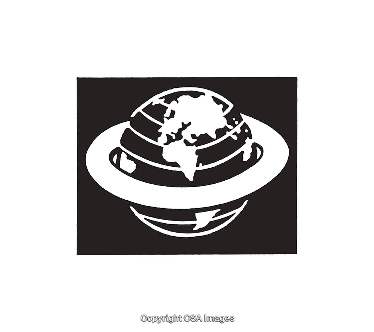 Black and White Globe with Orbit Design Illustration