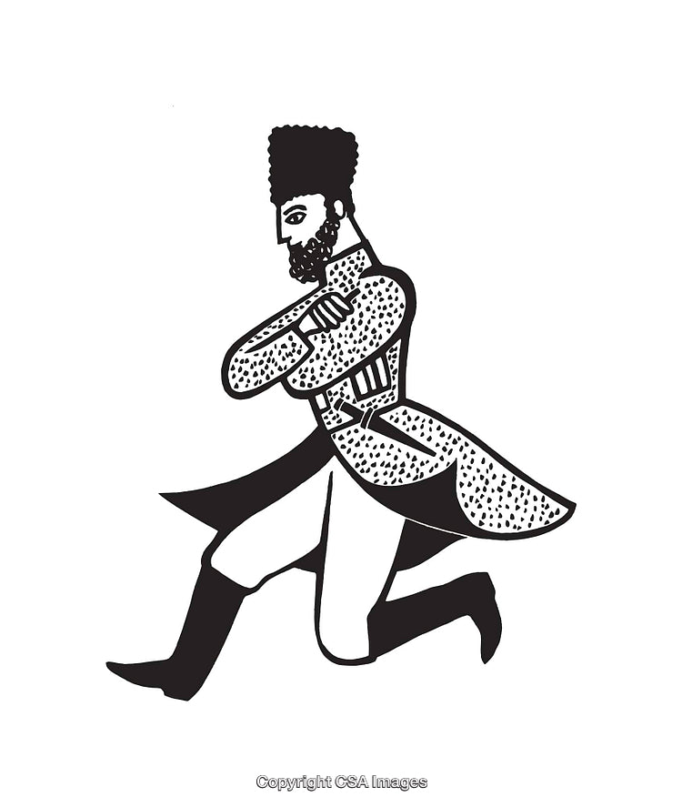 Black And White Line Art Illustration of Traditional Folk Dancer