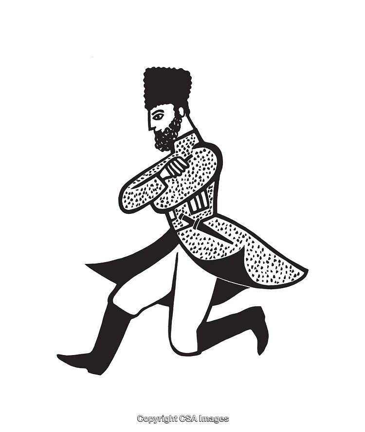 Black And White Line Art Illustration of Traditional Folk Dancer